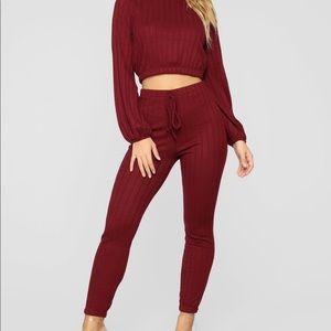 Warm and Cozy Pant Set-Burgundy